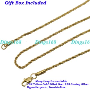 Unisex Genuine 18K Yellow Gold over Sterling Silver 32" 3 mm Rope Chain Necklace - Picture 1 of 4