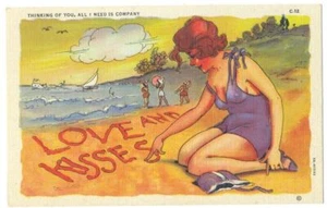 RAY WALTERS Postcard CURTEICH Sexy Bathing COMICS C12 All I Need Is Company 1935 - Picture 1 of 2