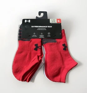 Under Armour UA Performance Tech Men 7-8.5 No Show Socks 6 Pair Red White Black - Picture 1 of 4