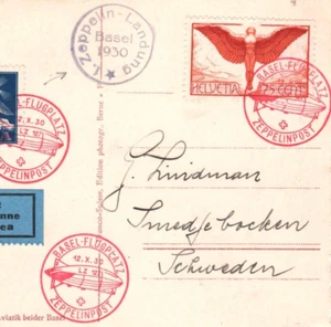 SWITZERLAND Treaty ZEPPELIN Air 1930 Card Basel *LANDUNG* Cachet SWEDEN MA2087 - Picture 1 of 10