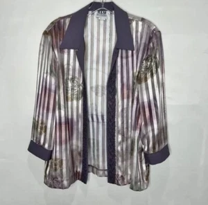 R&M Richards Woman’s Jacket 14 Sheer Stripe Floral Metallic Mauve Purple Lace - Picture 1 of 8