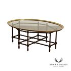 BAKER FURNITURE BRASS & OVAL GLASS FAUX BAMBOO HOLLYWOOD REGENCY COCKTAIL TABLE