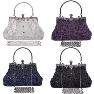 Vintage Beaded Clutch Evening Bag Clutch Purse Prom Bridal Wedding Party Handbag - Picture 1 of 41