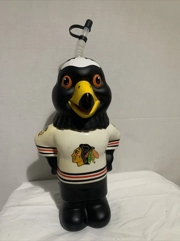 Chicago Blackhawks Tommy Hawk Mascot 2002 SGA 10" Water Bottle NHL Mountain Dew Cover