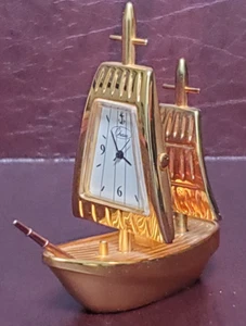 Beautiful Vintage Chass ⏱ Miniature Brass Ship Quartz Clock Japaneese Movement - Picture 1 of 13