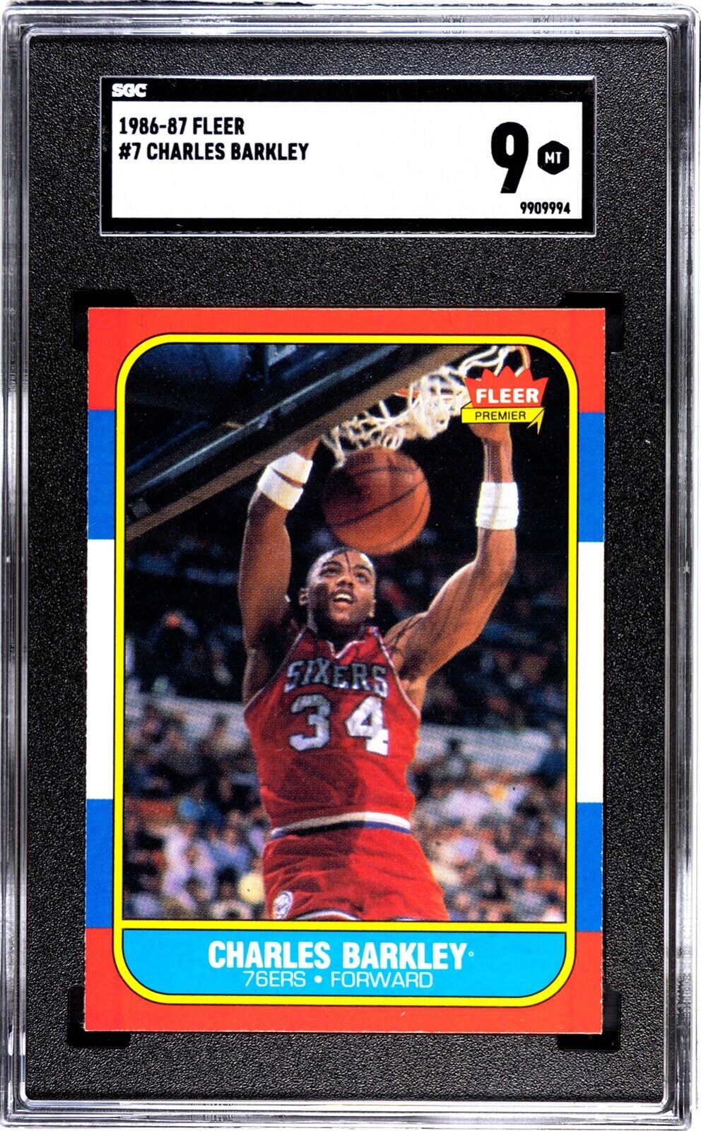 1986 Fleer #7 CHARLES BARKLEY Rookie Card RC SGC 9 MINT Philadelphia 76ers HOF