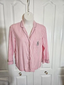 Pijama Victoria’s Secret Rosa/Blanco/Plateado Rayas Top Botón Grande Usado en Excelente Condición - Imagen 1 de 7