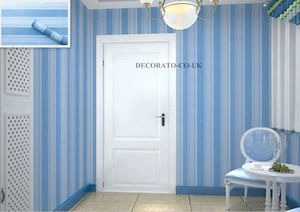 10M BLUE STRIPE NAUTICAL STICKY BACK PLASTIC FILM PVC WALLPAPER FABLON NAUTICAL - Picture 1 of 5