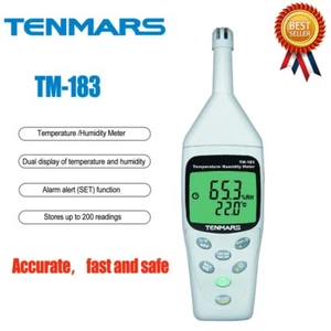 TENMARS TM-183 Misuratore Temperatura Umidità Conserva fino a 200 letture Nuovo - Foto 1 di 5