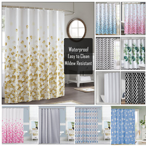 Printed Shower Curtain Waterproof Polyester Fabric Bathroom Curtain Sheer Panel