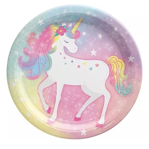 Enchanted Unicorn Party Supplies Round Dinner Paper Plates 8 Pack Birthday Girl - Picture 1 of 1