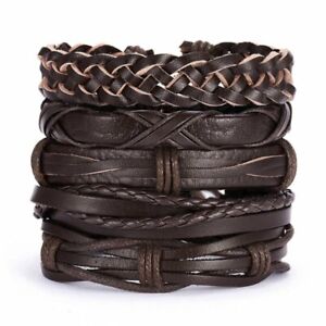 5pcs/set Multilayer Leather Bracelet Men Women Wristband Bangle Jewellery Gifts
