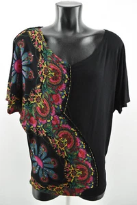 DESIGUAL Womens Shirt Short Sleeve V Neck Black Blouse Top Tunic Size M - Picture 1 of 10