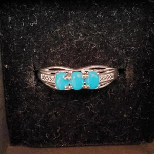 New Arizona Sleeping Beauty Turquoise 3 Stone Ring (P) in Sterling Silver 631 - Picture 1 of 12