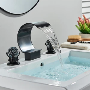 Widespread Bathroom Sink Faucet 3Holes Basin Vanity Mixer Taps Oil Rubbed Bronze - Picture 1 of 8