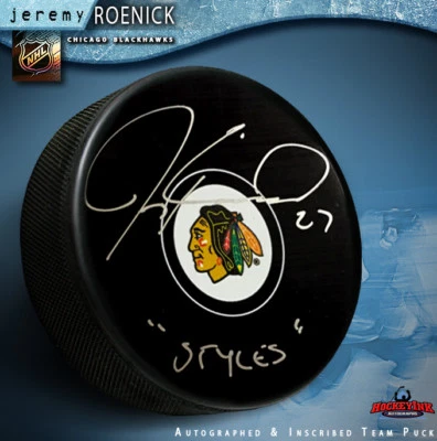 Jeremy Roenick Signed Chicago Blackhawks Puck Inscribed "styles" - Image 1 of 2