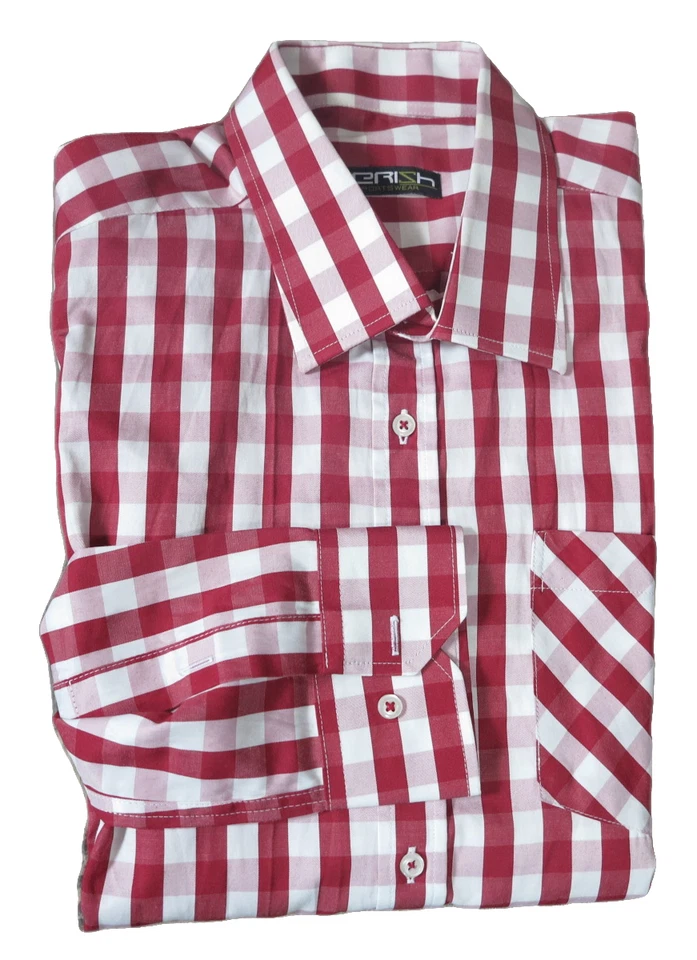 Merish Sports Wear Hemd Herrenhemd Rot kariert Gr. L Langarm Kentkragen - Bild 1 von 1