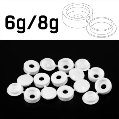 EJ PARTS SMALL WHITE PLASTIC SCREW COVER CAPS HINGED FOLD OVER TO FIT SIZE 6g or 8g GAUGE