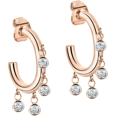 Pendientes de aros de acero para mujer MORELLATO enchapados en oro rosa con circonitas SAKM54 Foto 1 de 3