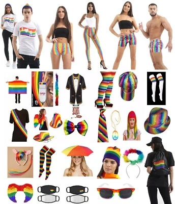 WICKED FUN Gay Pride T-Shirt bedruckt Regenbogensocken Krawatte Kostüm Zubehör