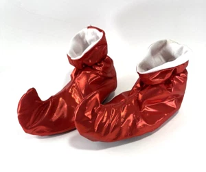 Red Elf Shoes Shiny Cloth Costume Christmas Women Jester Coplay Black Bottoms - Picture 1 of 6