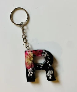 Blooming Rose & Silver Flakes Letter Keychain - Picture 1 of 1