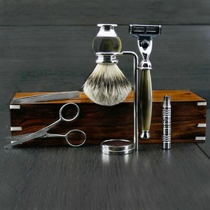 Deluxe 7 Pieces Men's Shaving & Grooming Kit 3 Edge Razor & Silver Tip Brush - Picture 1 of 4