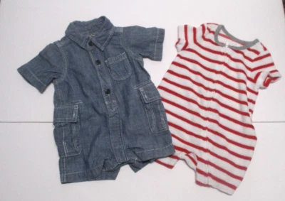 2 个婴儿男孩婴儿间隙蓝色 1969 年和红色条纹短裤套装,尺寸 0-3 个月 — 第 1/4 张图片