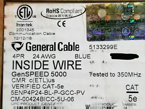 Cable general 2133495E GenSPEED 5000 24/4P UTP Cat5e red CMR azul/100 ft - Imagen 1 de 9