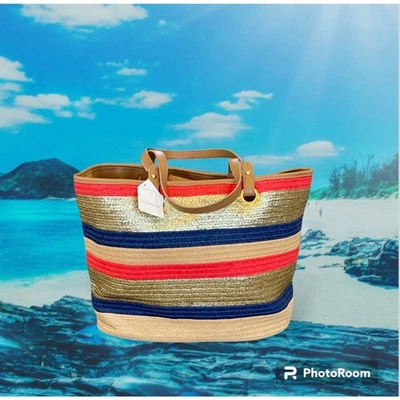  Beautiful Croft & Barrow Large Straw Tote Beach Bag New - Image 1 of 4