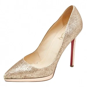 Christian Louboutin Gold Glitter and Leather Pigalle Plato Pumps - Picture 1 of 8