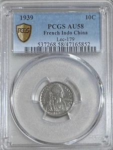 French Indo-China 1939 10 Centimes PCGS AU58 Lec 179 RRare Non-Magnetic Top Pop - Picture 1 of 4