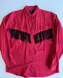 Vintage 90s gordon and james red tassel fringe Western Cowboy Long Sleeve Shirt - Picture 1 of 12