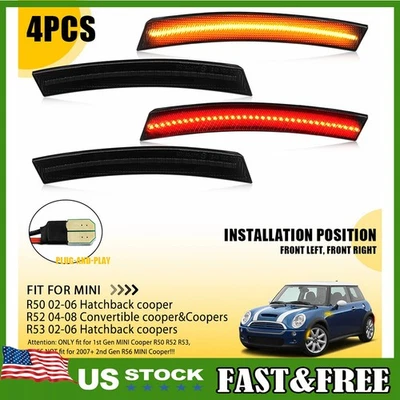 For 2002-08 Mini Cooper R50 R53 R52 Smoked Front Rear LED Side Marker Light 4PCS - Image 1 of 4