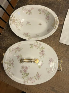 VTG Haviland Limoges covered Vegetable Dish/ Oval Serving , pink roses/gold trim - Picture 1 of 12