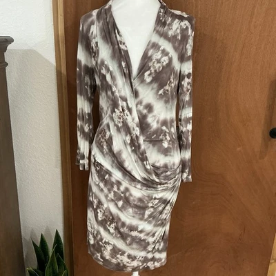 NWT Young Fabulous Broke Draped Dress Tan Ombre Tie Dye Bodycon Long Sleeve Lrg. - Image 1 of 4