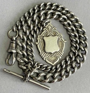 Antique Sterling Silver Albert Pocket Watch Chain & Fob - 39g Graduated Chain  g - Picture 1 of 11