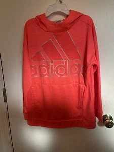 Adidas Youth Girls YXL(16) Bright Pink Sweatshirt Hoodie Silver Logo With Pocket - Picture 1 of 4