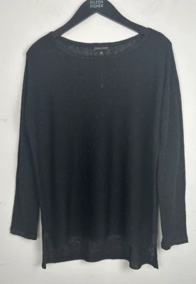 Suéter túnica de lino crepé brillante EILEEN FISHER XS negro/dorado nuevo sin etiquetas $178 Foto 1 de 4