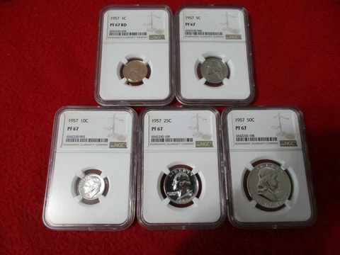 1957 5-Piece Silver Proof Coin Set  ALL 5 COINS ARE NGC PF 67              #MF-T Cover