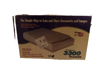 VISIONEER 3300 FLATBED SCANNER - NEW IN BOX - PARALLEL PORT, COMPLETE.   - Image 1 of 4