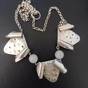 Handmade Silver Necklace Brutalist Modernist Sculptural OOAK Pink Stone 925 Gift - Picture 1 of 23