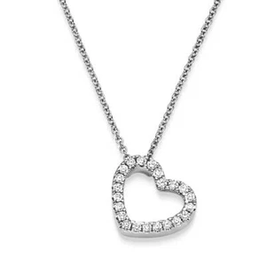 Collier Herz aus 750 Gold Weißgold mit 22 Diamant-Brillanten 0,16 ct. TW-SI 42cm - Picture 1 of 2