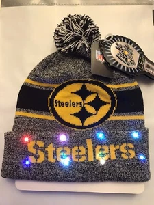 Pittsburgh Steelers Wintermütze Mütze Bündchen Strick NFL LED Leucht Bommelmütze grau - Bild 1 von 4
