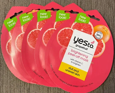 5 x Yes To Grapefruit Brightening Vitamin C Peel- Off Mask 10ml New Free P&P - Image 1 of 2