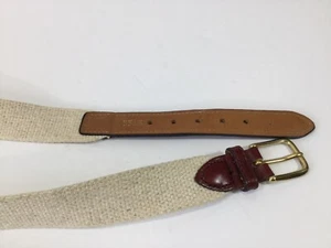 Vintage Damen Canvas & Leder Gürtel Messing Schnalle cremeweiß braun 143 - Bild 1 von 6