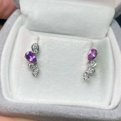 Zafiro Rosa y Morado, Pendientes Diamantes con Oro Blanco 18k Estilo Moderno Foto 1 de 4