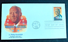 A PHILIP RANDOLPH RAILROAD PORTER BLACK HERITAGE 1989  FLEETWOOD CACHET FDC UNAD