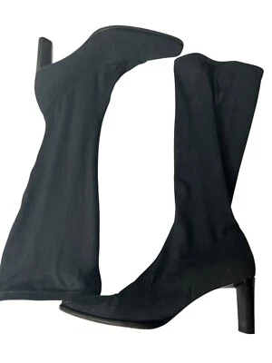 VTG Y2K 90s Anne Taylor Knee Sock Boot Pointed Square Toe & Heel Black Italy 7.5 - Image 1 of 4