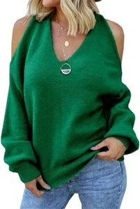 CUPSHE Womens V Neck Off Shoulder Long Sleeve Sweater XL - Picture 1 of 10